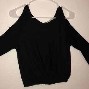 Black shoulder cut out long sleeve shirt